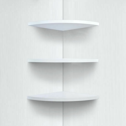 3 Set White Floating Corner Shelf Wooden Wood Unit Wall Storage Bookcase Display