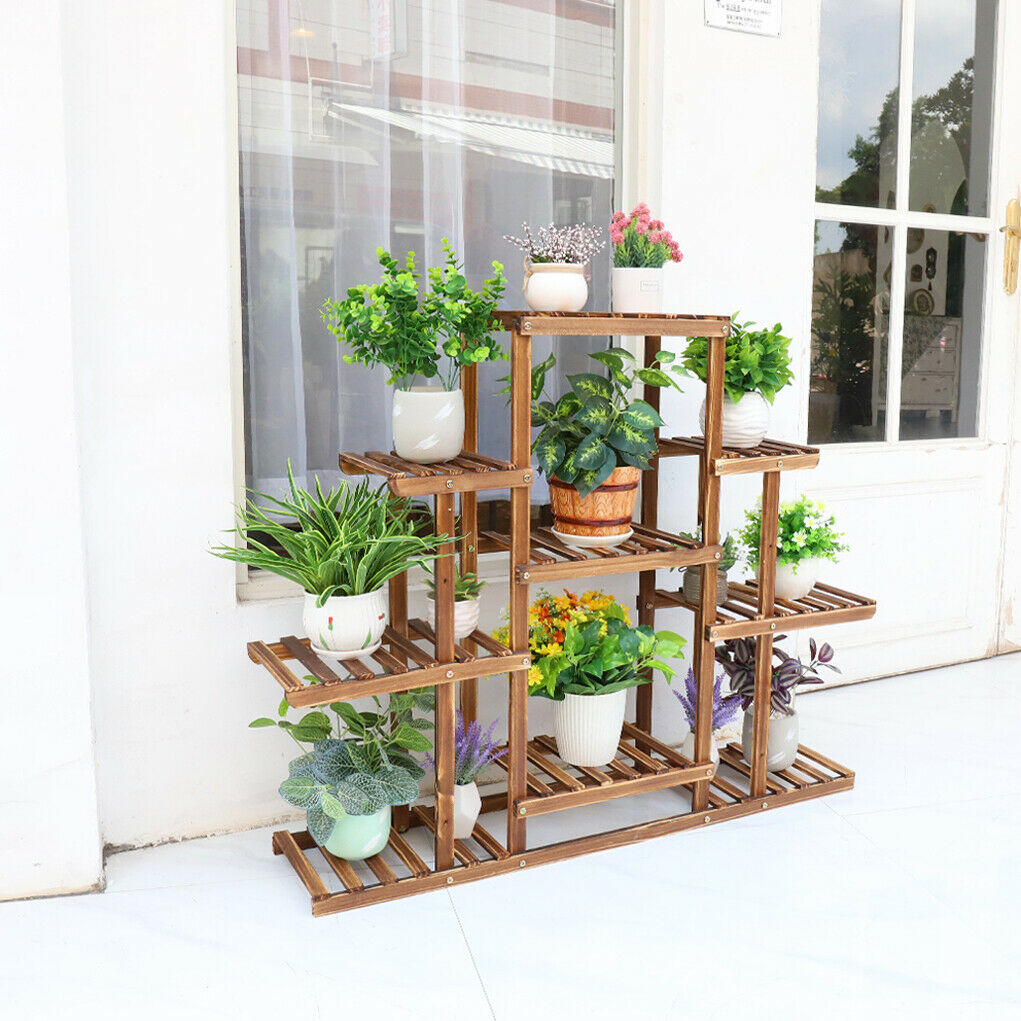 Wooden Plant Stand 6 Tiers Updated Solid Pot Shelf Flower Bonsai Rack Display UK