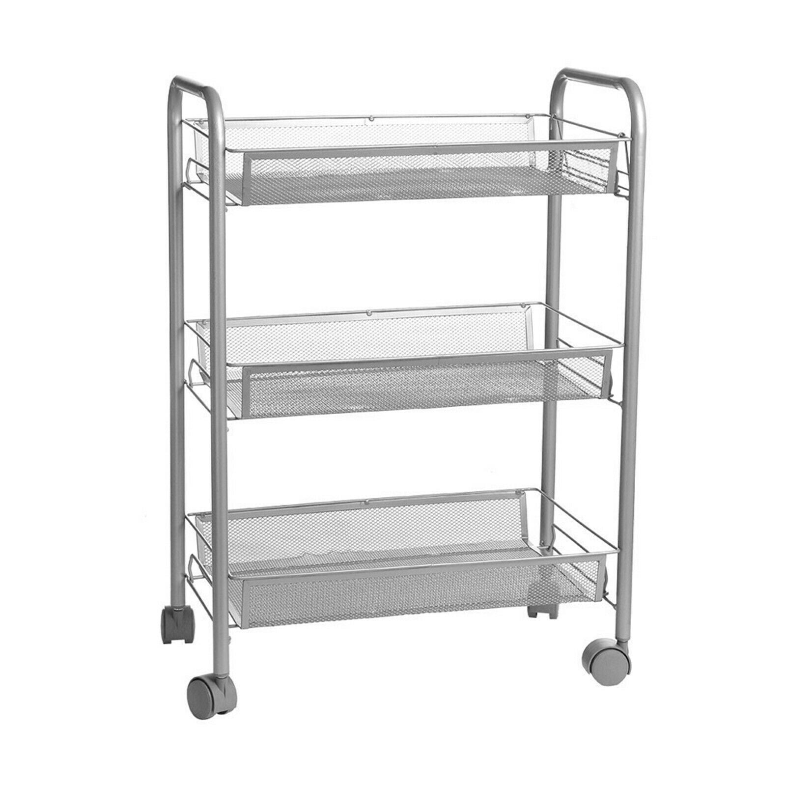 3/4 Tiers Slim Kitchen Trolley Cart Metal Storage Rack Tray Shelf Rolling Wheel