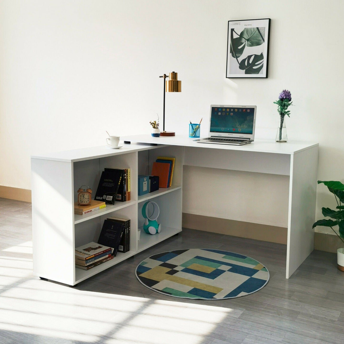 Large L-shaped Computer Desk PC Table Workstation Home Office Study w/ Shelves