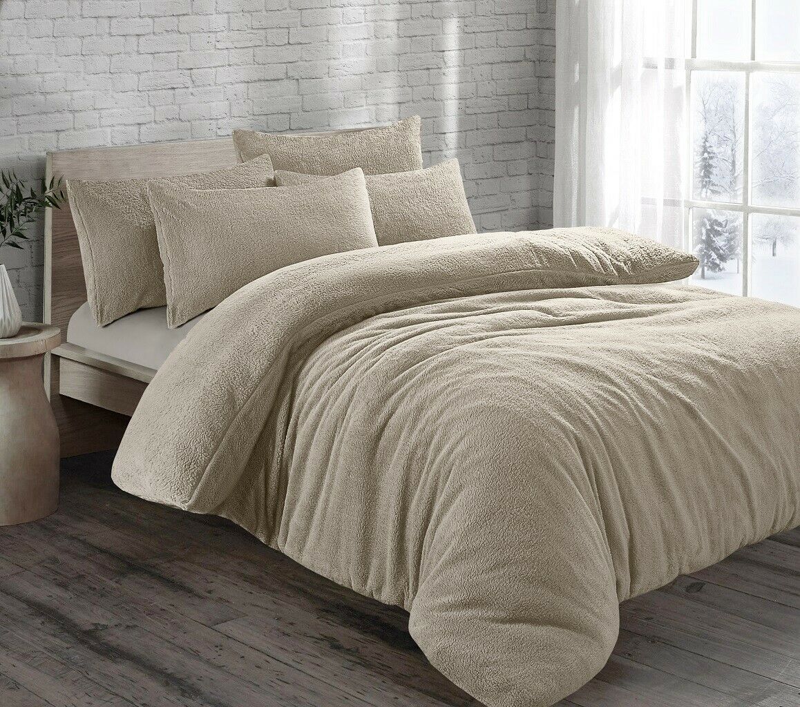 Teddy Bear Fleece Duvet Cover Set Pillow Case Sherpa Thermal Warm Soft Bedding