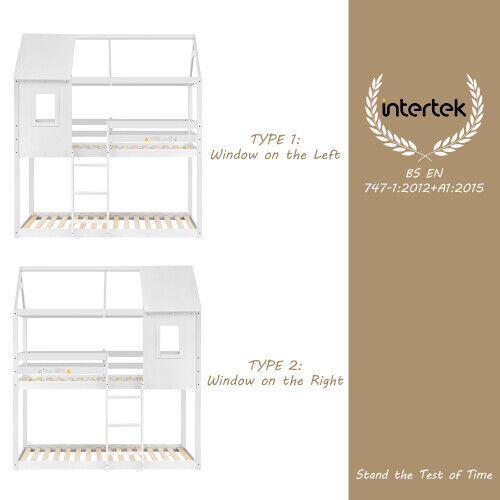 3FT Single Bunk Bed Treehouse Wooden Frame Kids Sleeper Pine House Canopy HT