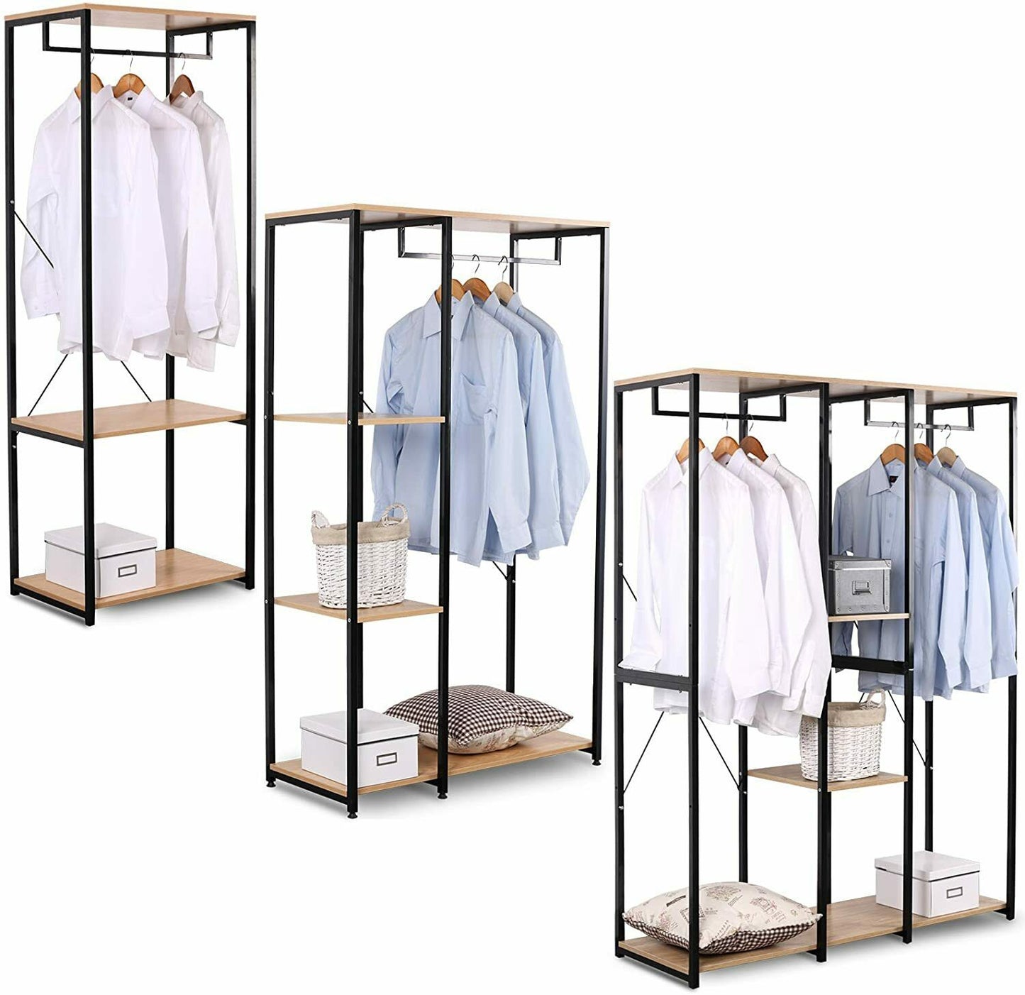 Garment Clothes Rail wood metal Rack Shelves Storage with Rack Shoe