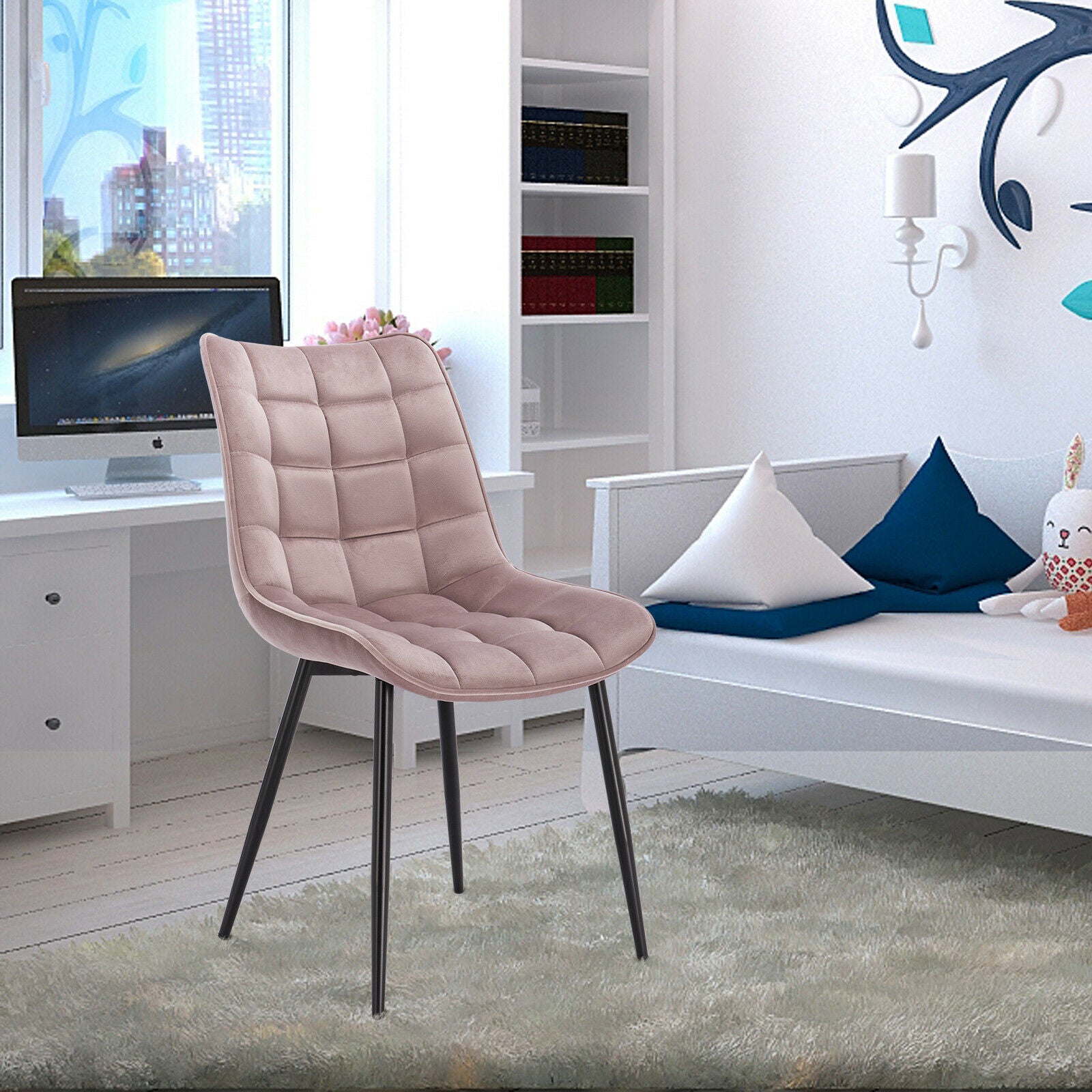 2xDining Chairs Kitchen Living Room Chairs with Velvet Counter Chairs PINK