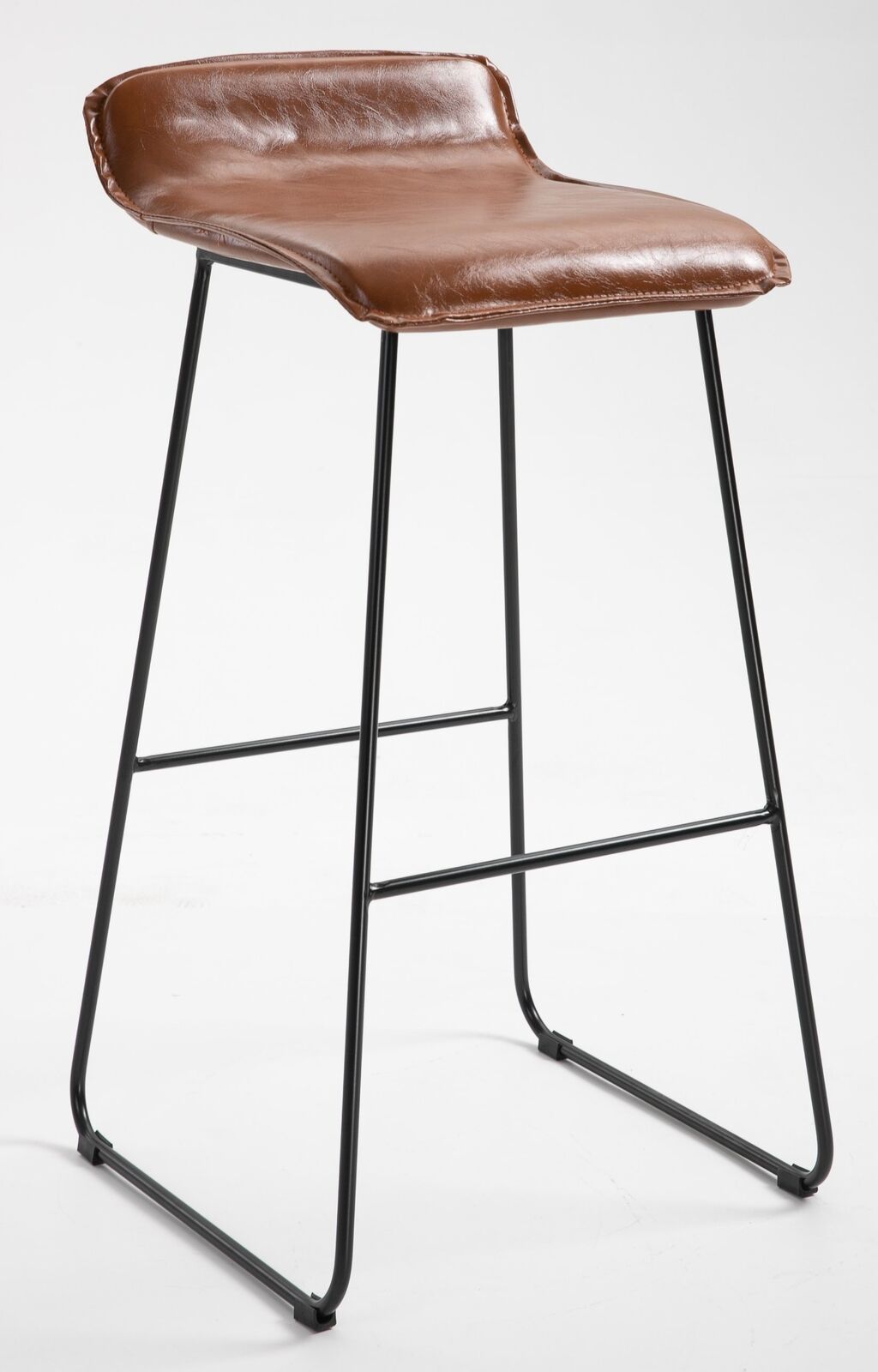 2x PU Leather Brown Bar Stools Footrest / Breakfast High Metal Leg Kitchen Home