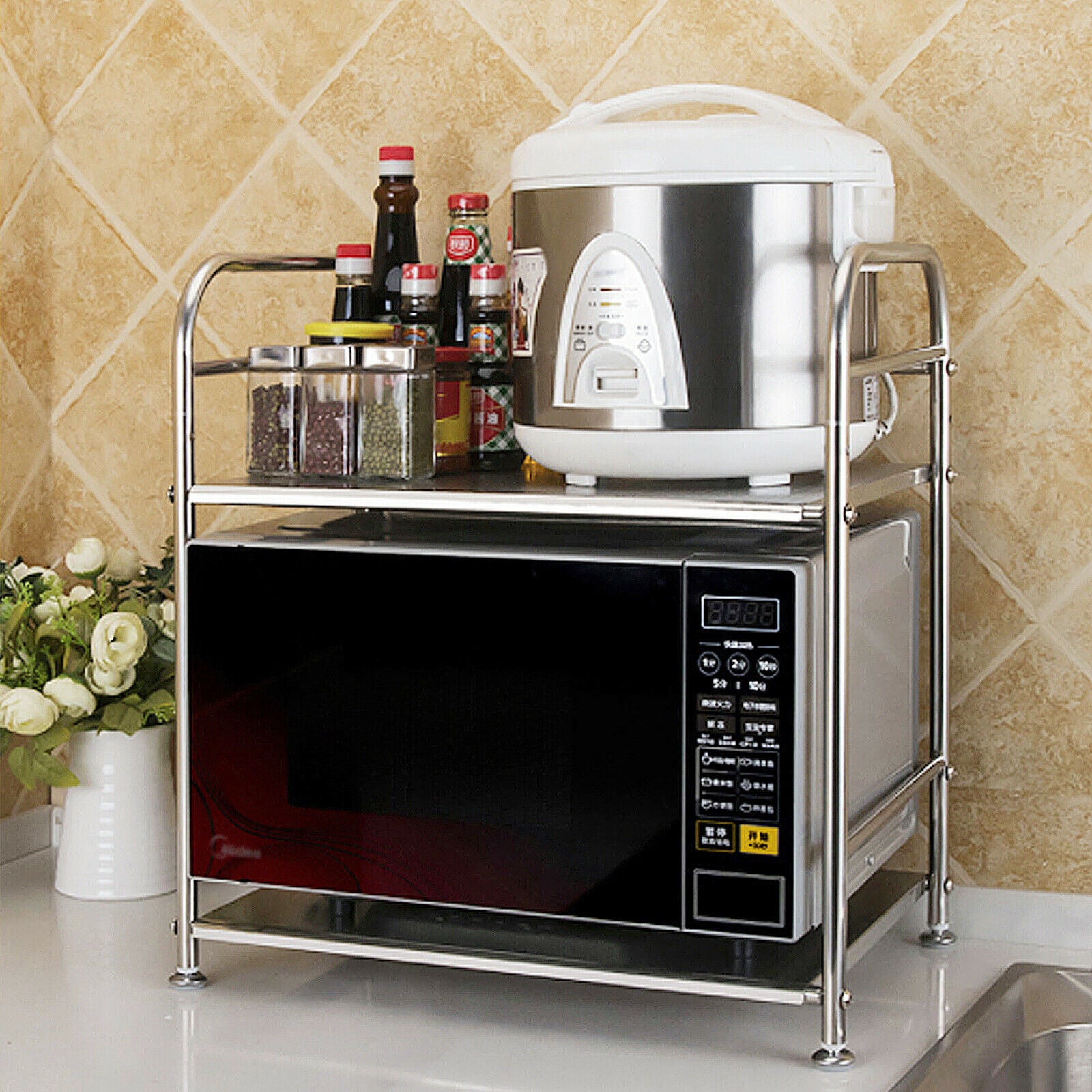 2 Tier Kitchen Shelf Stainless Steel Microwave oven Rack Stand Storage Holder