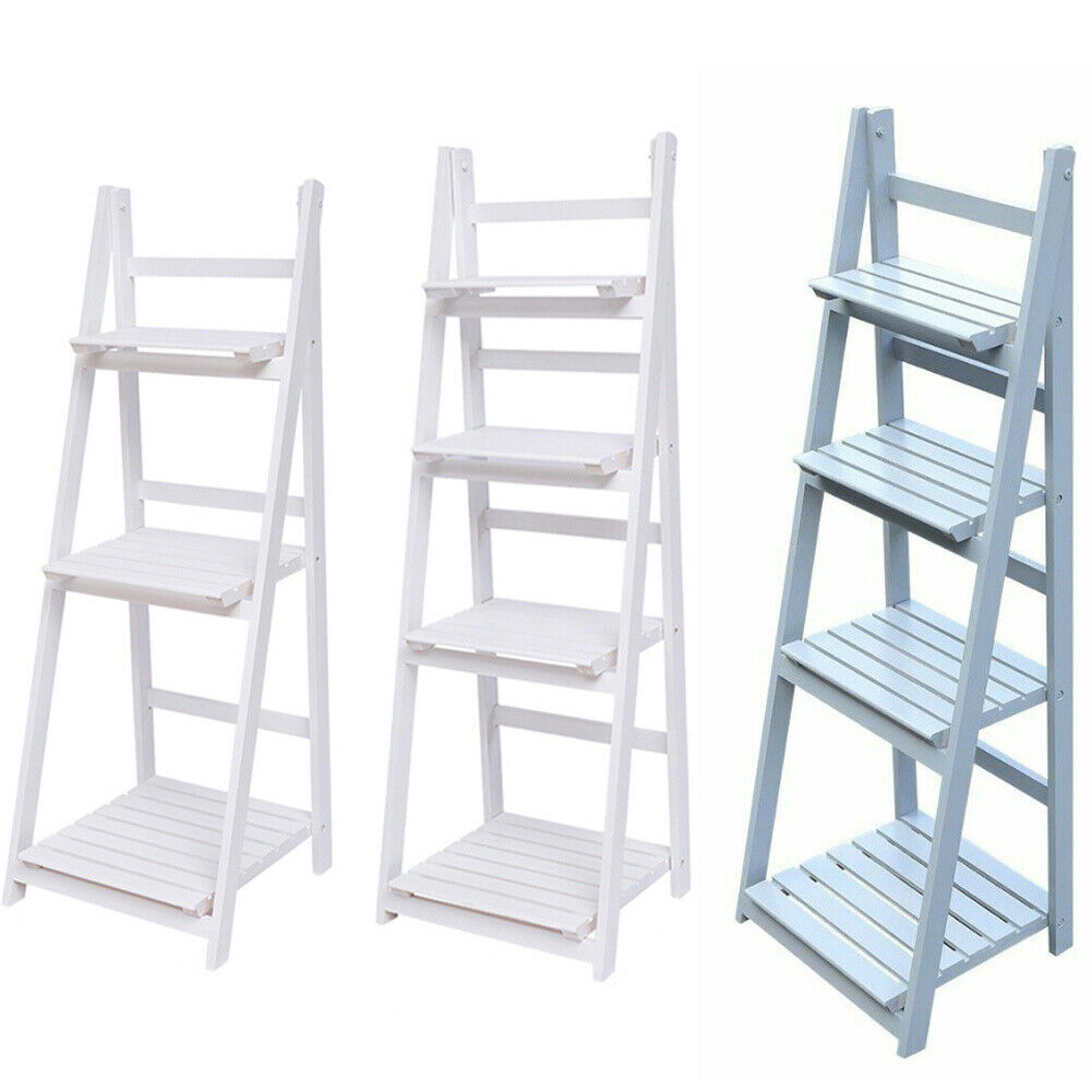 3/4 Tier Wooden Ladder Shelf Display Stand Unit Home Plant Flower Book Shelves