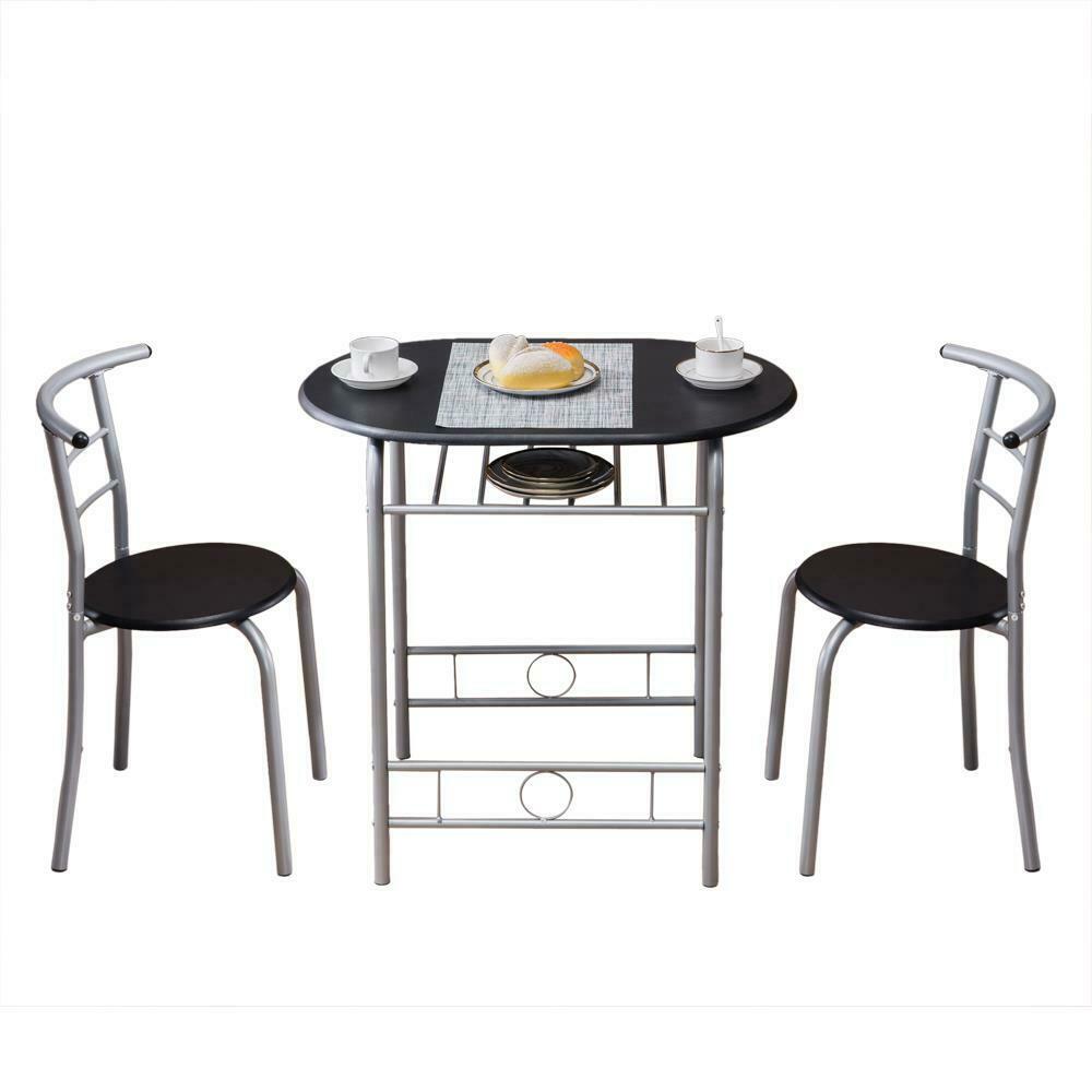 3 piece Modern Breakfast Bar Dining Table and 2 Chairs Set Metal Frame Kitchen