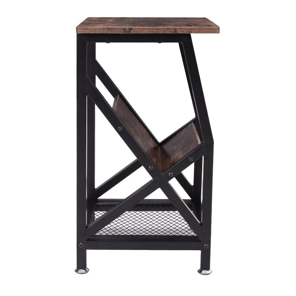 Retro Side End Coffee Table With Magazine Rack Bookshelf Lamp Table Nightstand
