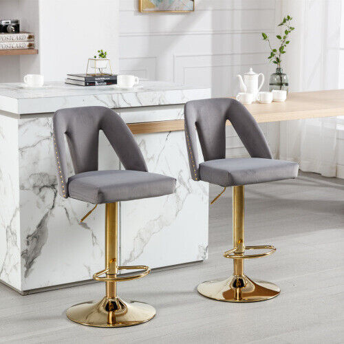 Bar Stools Set of 2 Upholstered Velvet Swivel Bar Chairs Adjustable Height HT
