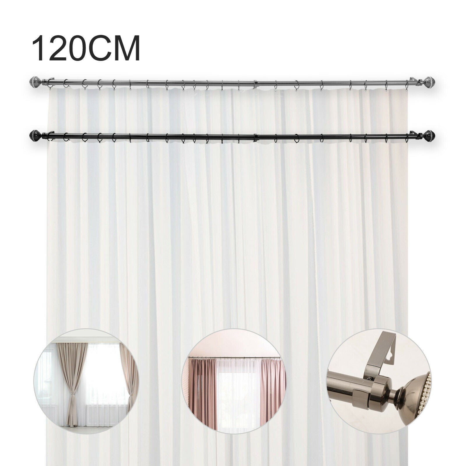 Bling Extendable Metal Curtain Pole Poles 28mm Includes Finals Rings Fittings