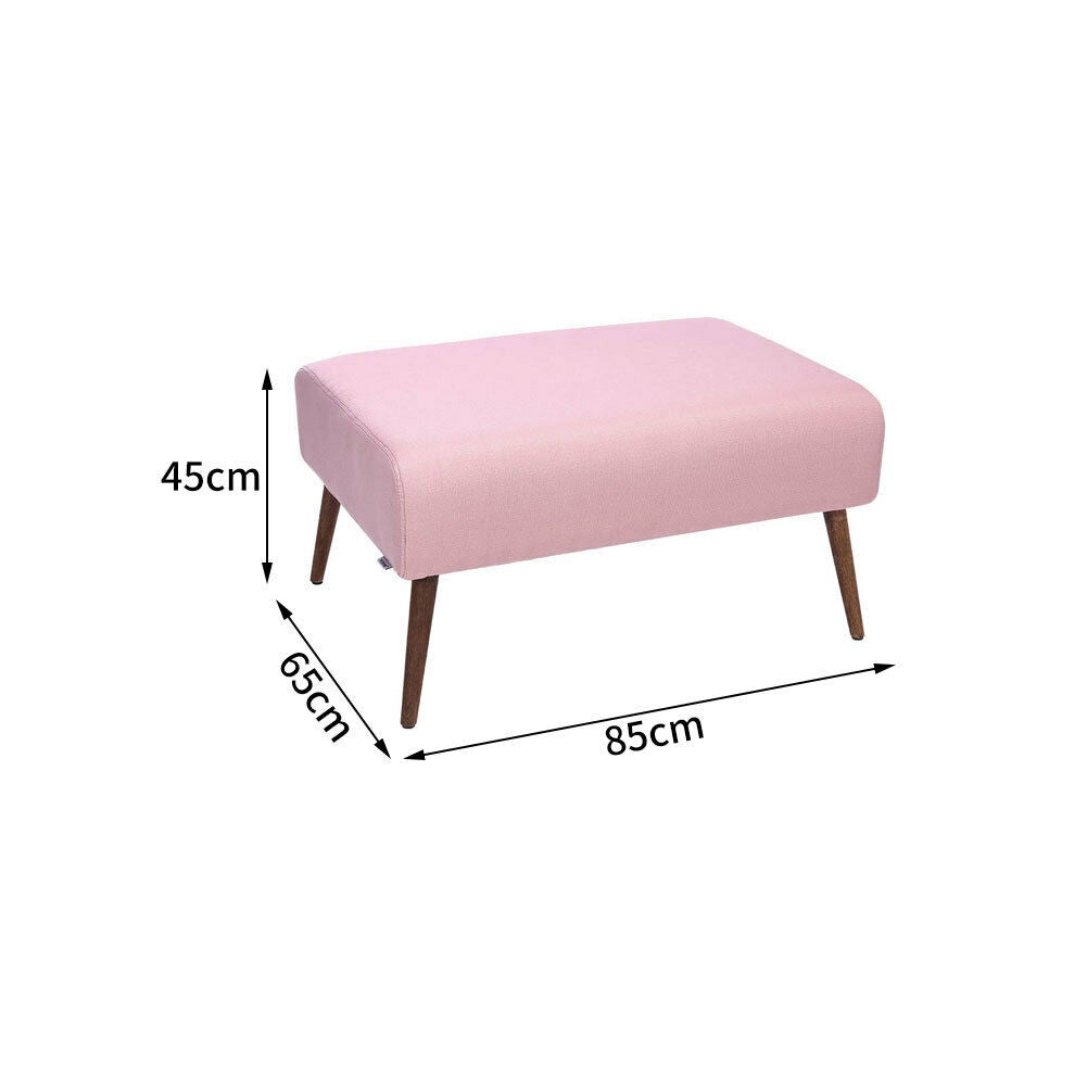 Large Bench Stool Linen Upholstered Wooden Leg Footstool Coffee Table Pouffe