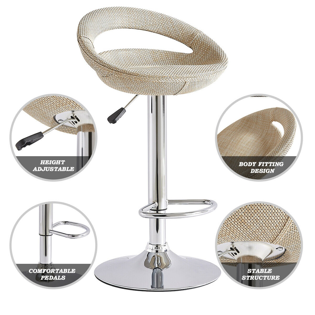 2x Linen Breakfast Barstools Bar Stools Swivel High Chair Lift Kitchen Bistro