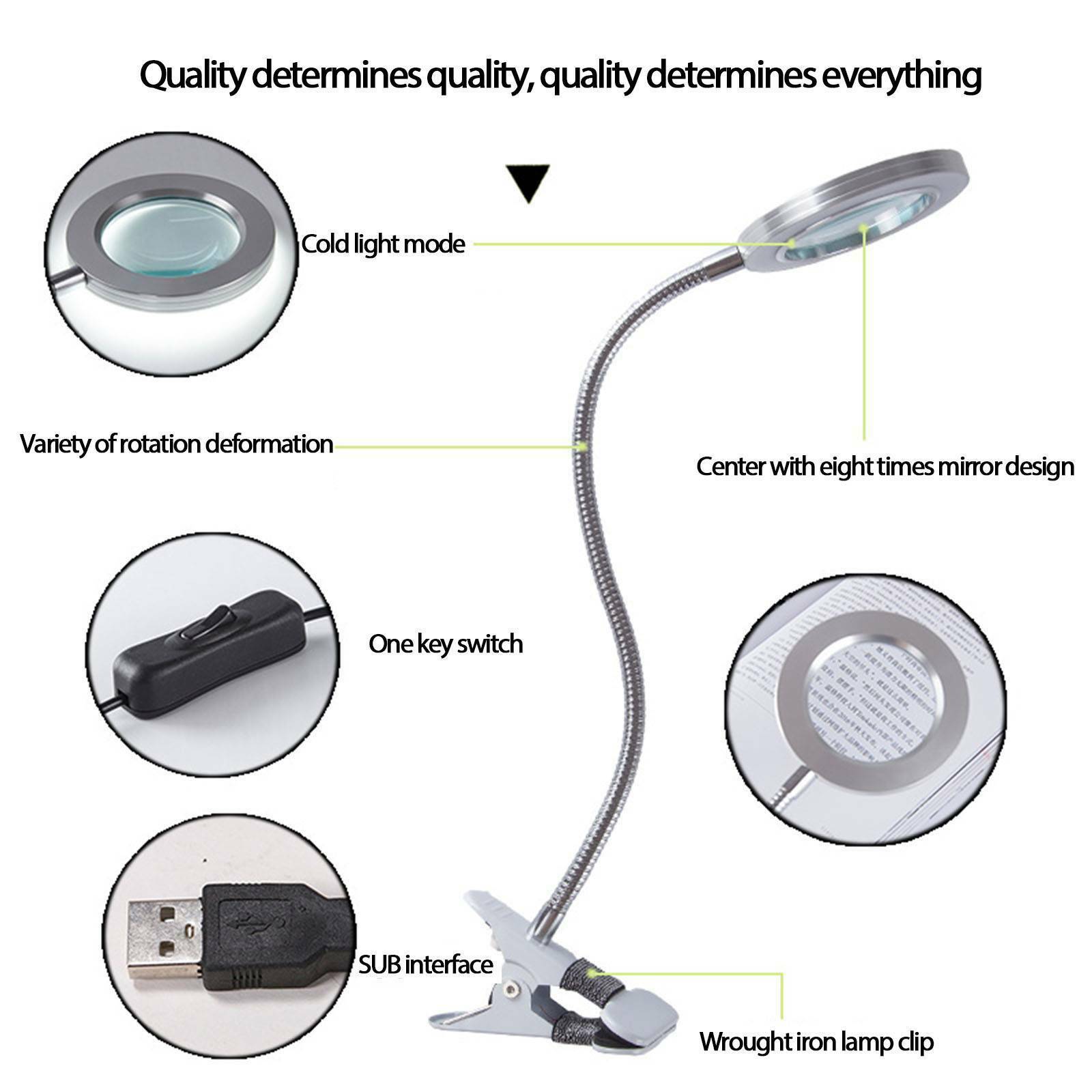Desk Table Top 8x Magnifier Lamp Eyelash Beauty Nail Salon Tattoo White