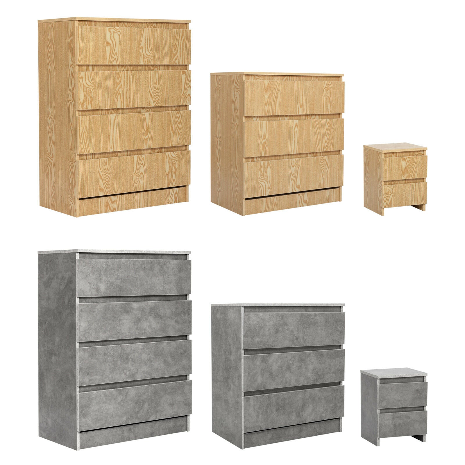 Modern Bedside Table Cabinet 2/3/4 Drawers Nightstand Storage Bedroom Furniture