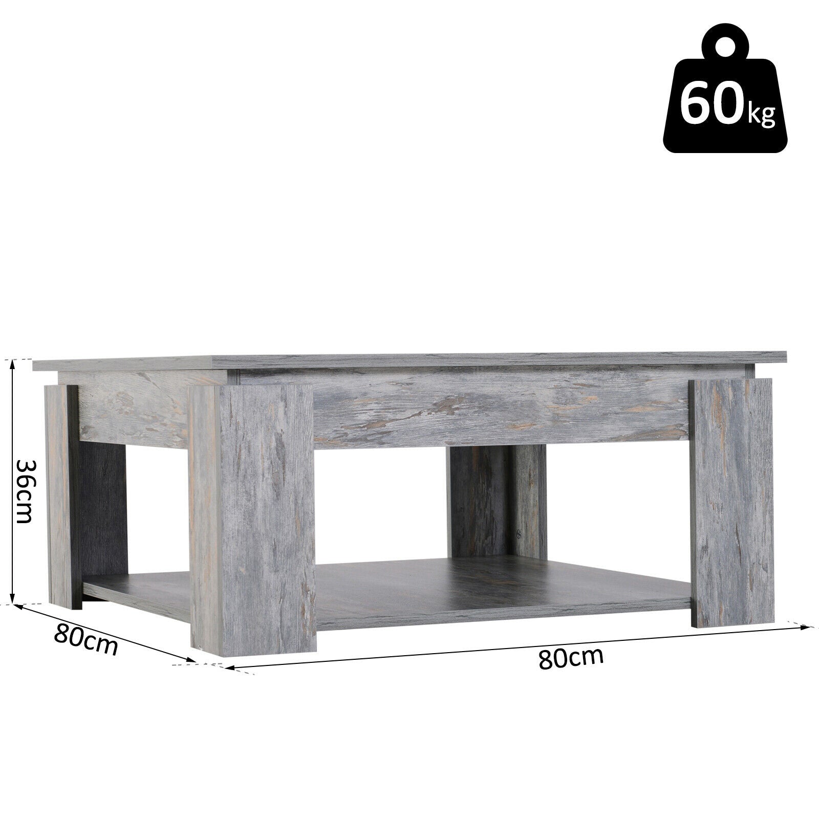 Coffee Table 2 Tier Accent End Console Table Bottom Shelf Storage Living Room