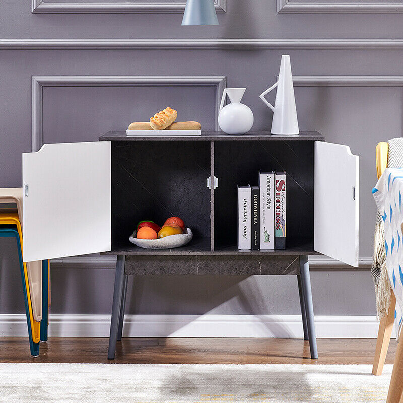 Sideboard Cabinet Cupboard Display Unit Storage Furniture Marble Effect+White BN
