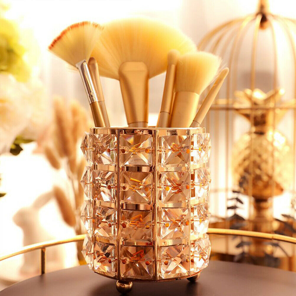 CRYSTAL MAKE UP BRUSH STORAGE BUCKET PENS/PENCILS HOLDER DESKTOP ORGANIZER DECOR