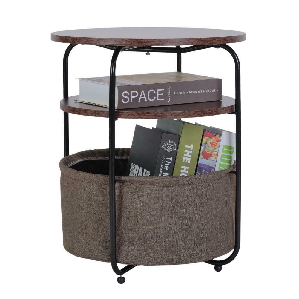 Vintage Coffee Round Table Sofa SideTable Bedside End Table Nightstand w/ Basket