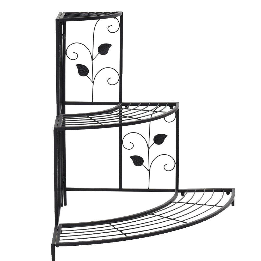 3 Tier Metal Plant Shelf Flower Pot Holder Stand Corner Storage Rack Home Garden