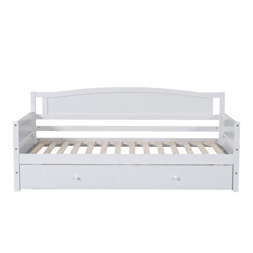 3ft Single Bed Wooden Day Bed Trundle Bed with Pull Out Trundle Guest Bed HT