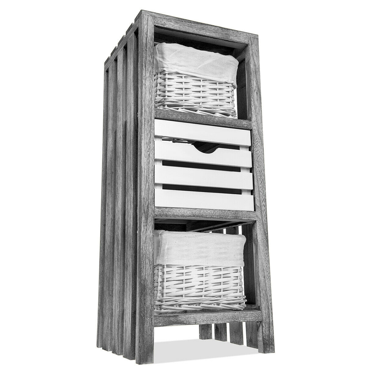 Bedside Table Unit Cabinet Wicker Basket Nightstand Drawer Storage Bathroom New