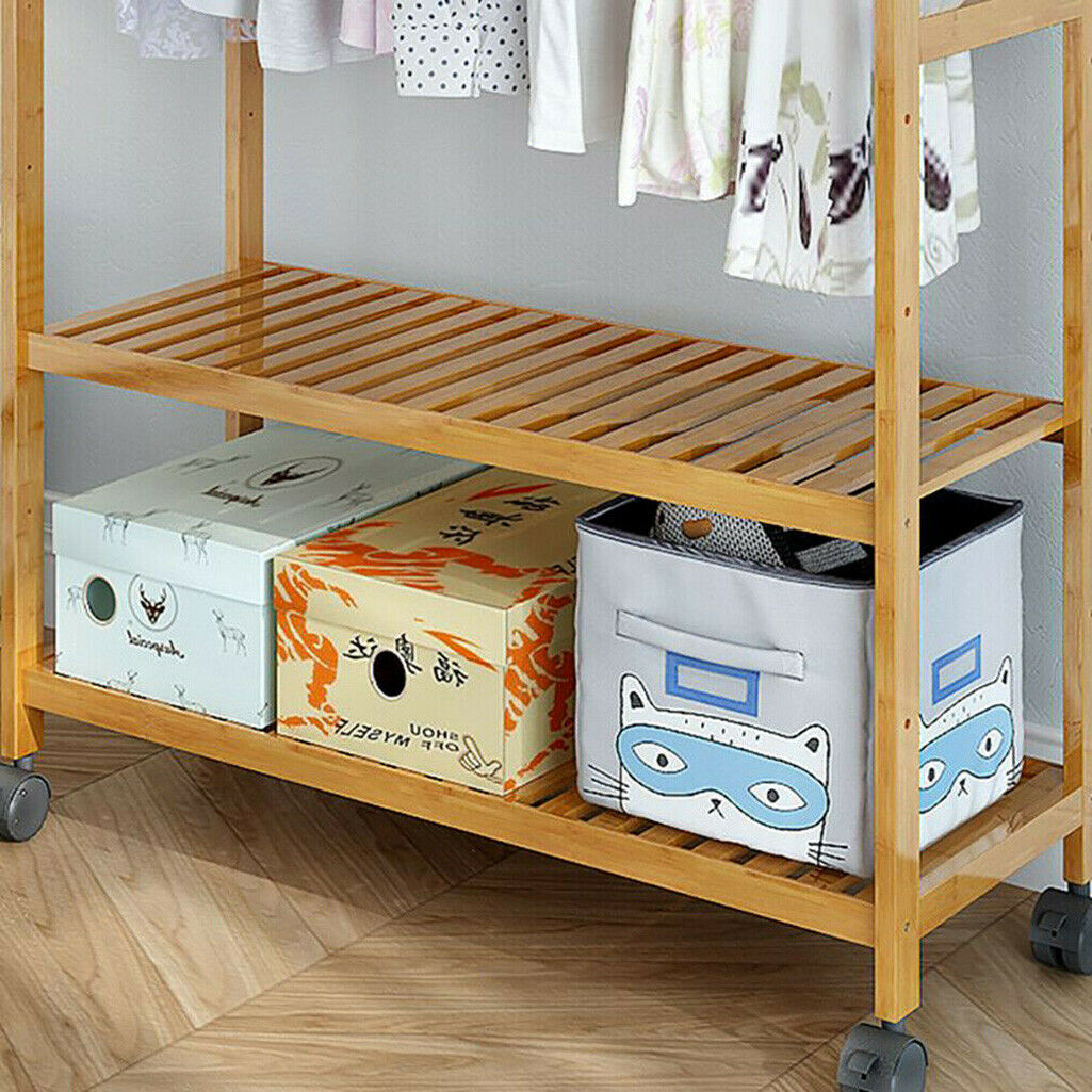 2 in 1 Garment Rail Wooden Clothes Rack Stand Shoes Rack With Coat Hat Side Hook