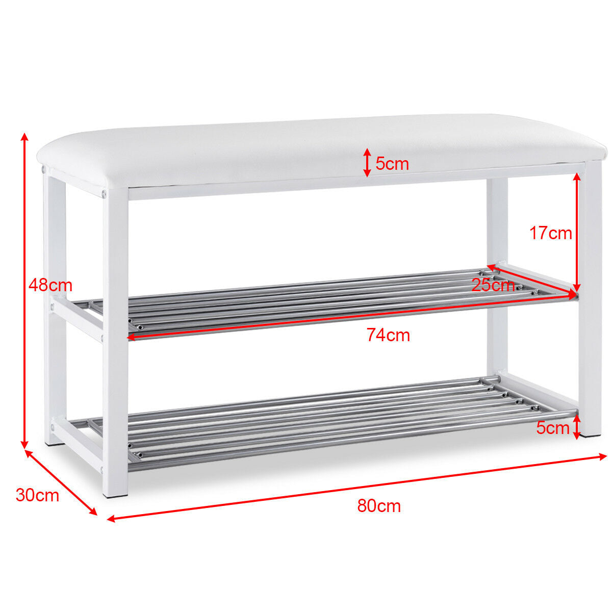 3-Tier Hallway Bench Shoe Rack Stand Seat Organiser With Upholstered Seat White