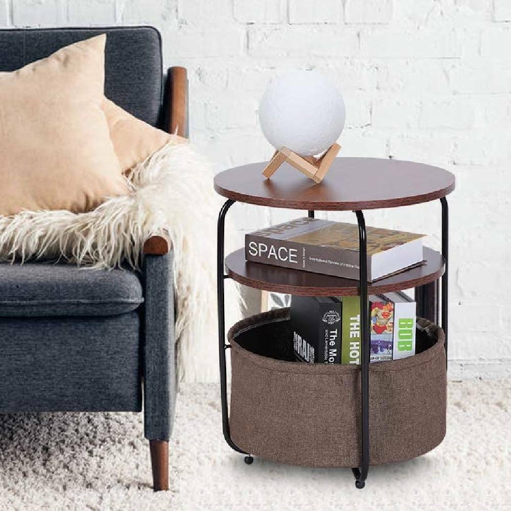 3 Tier Bedside Side Coffee Table Round Bedroom End Side Living Room Storage Desk