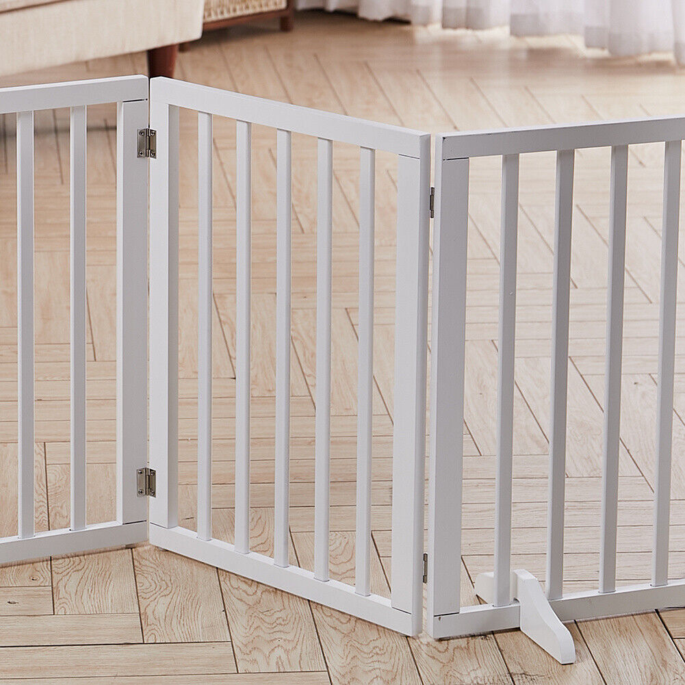 3 Panel Dog Gate Pet Cat Fence Safety Barrier Divider Freestanding Doorway White