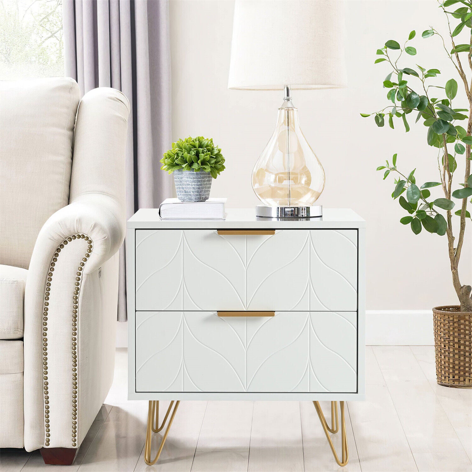 2 Drawer Bedside Tables Set of 2 Cabinet Bedroom Furniture Storage Nightstand