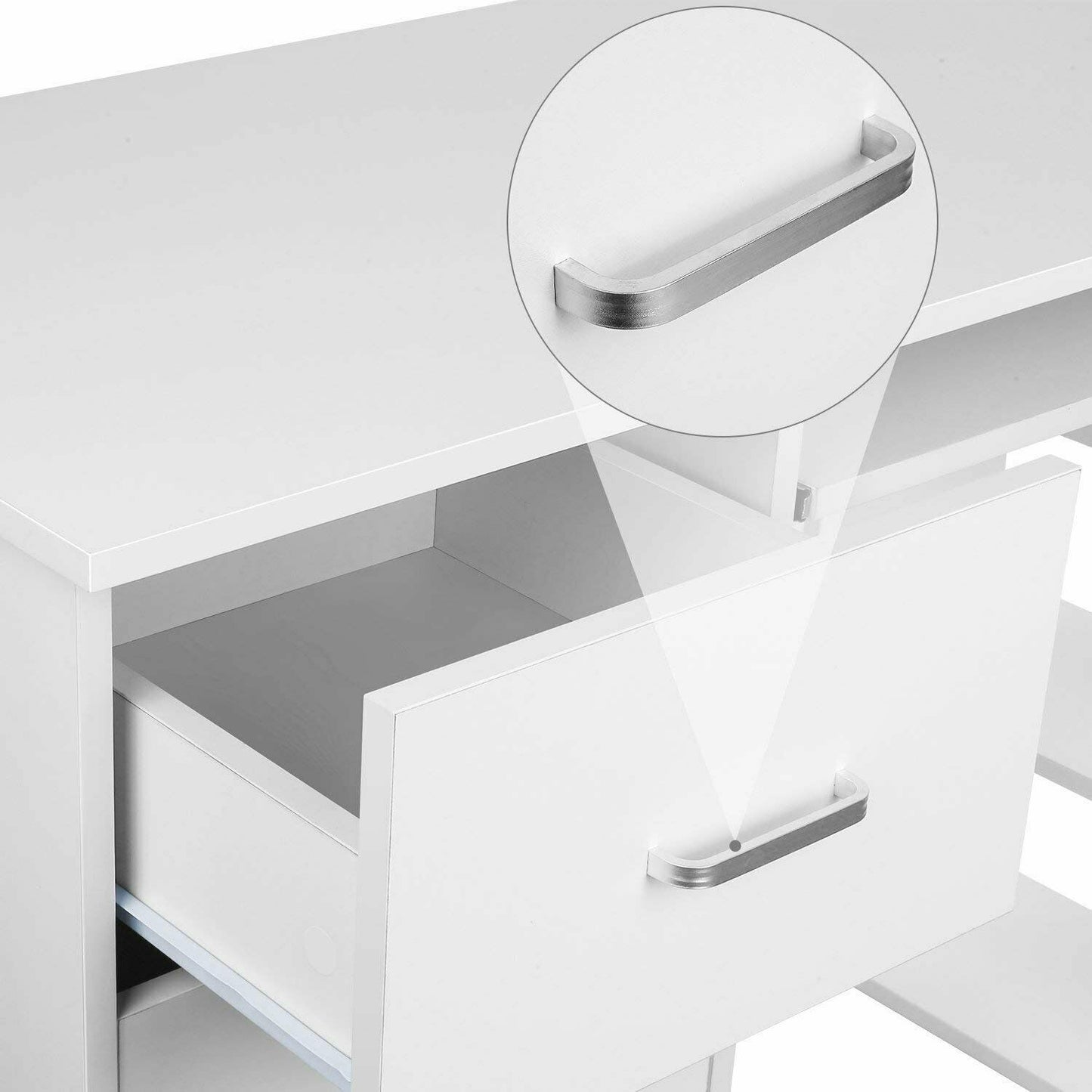 Computer Desk 3 Drawers & Shelves White Corner PC Workstation Office Table