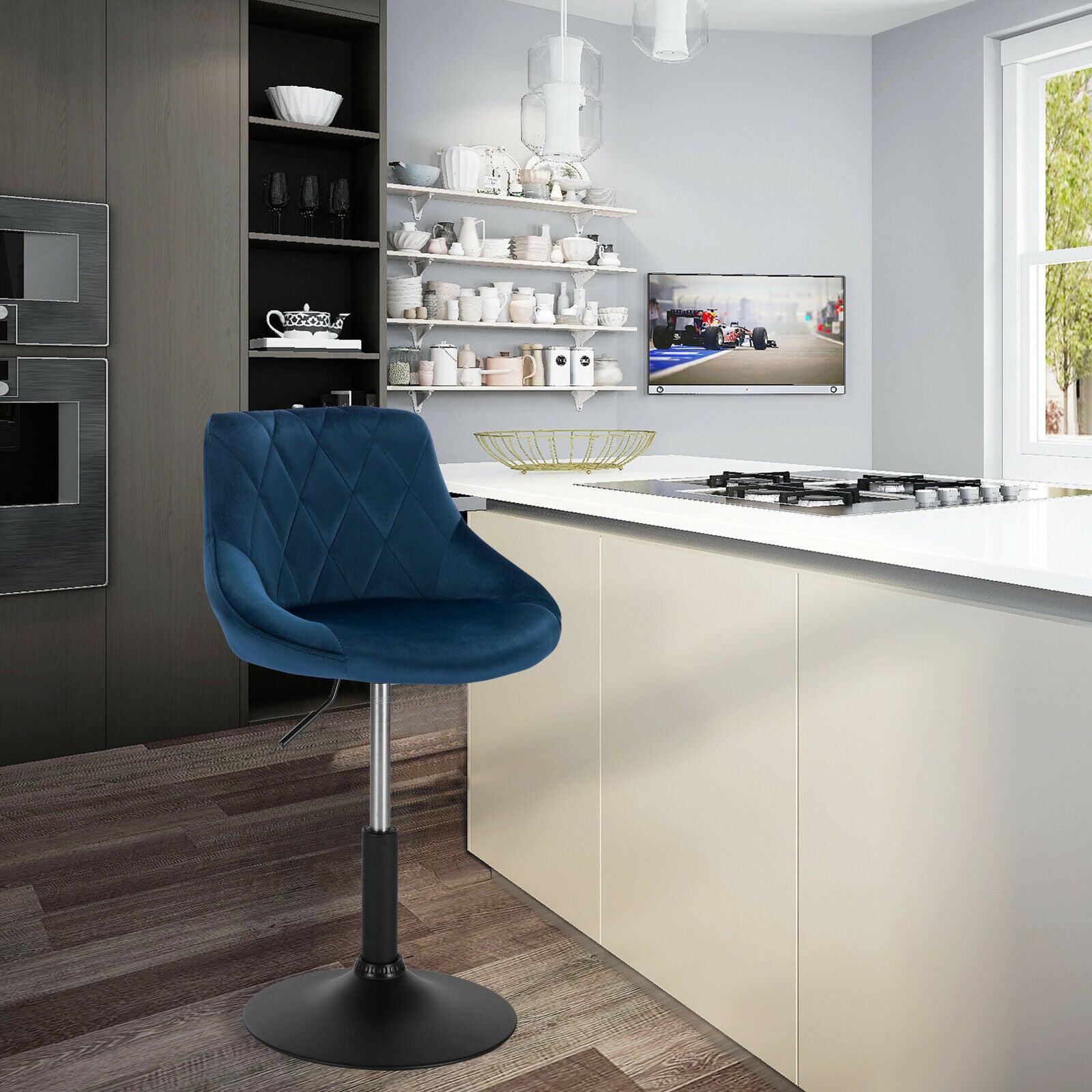 1/2/4x Bar Stools Gas Lift Swivel Stool Breakfast Club Cafe Chairs Velvet Metal