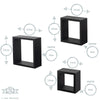 Square Display Shelves Floating Wooden Wall Storage - 3 Sizes - Grey - Set of 3