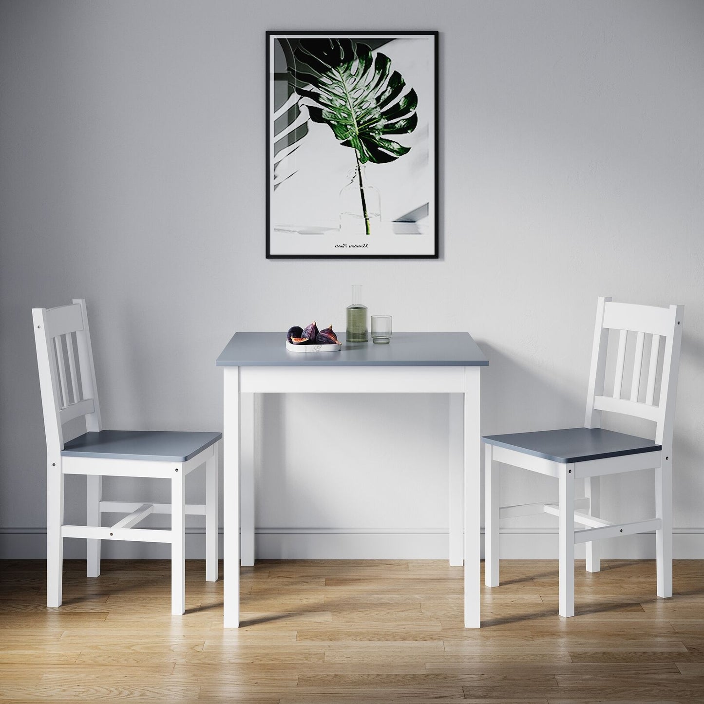 Solid Wood Classic Grey Dining Table and 2 Chairs Kitchen Dining Room Furniture