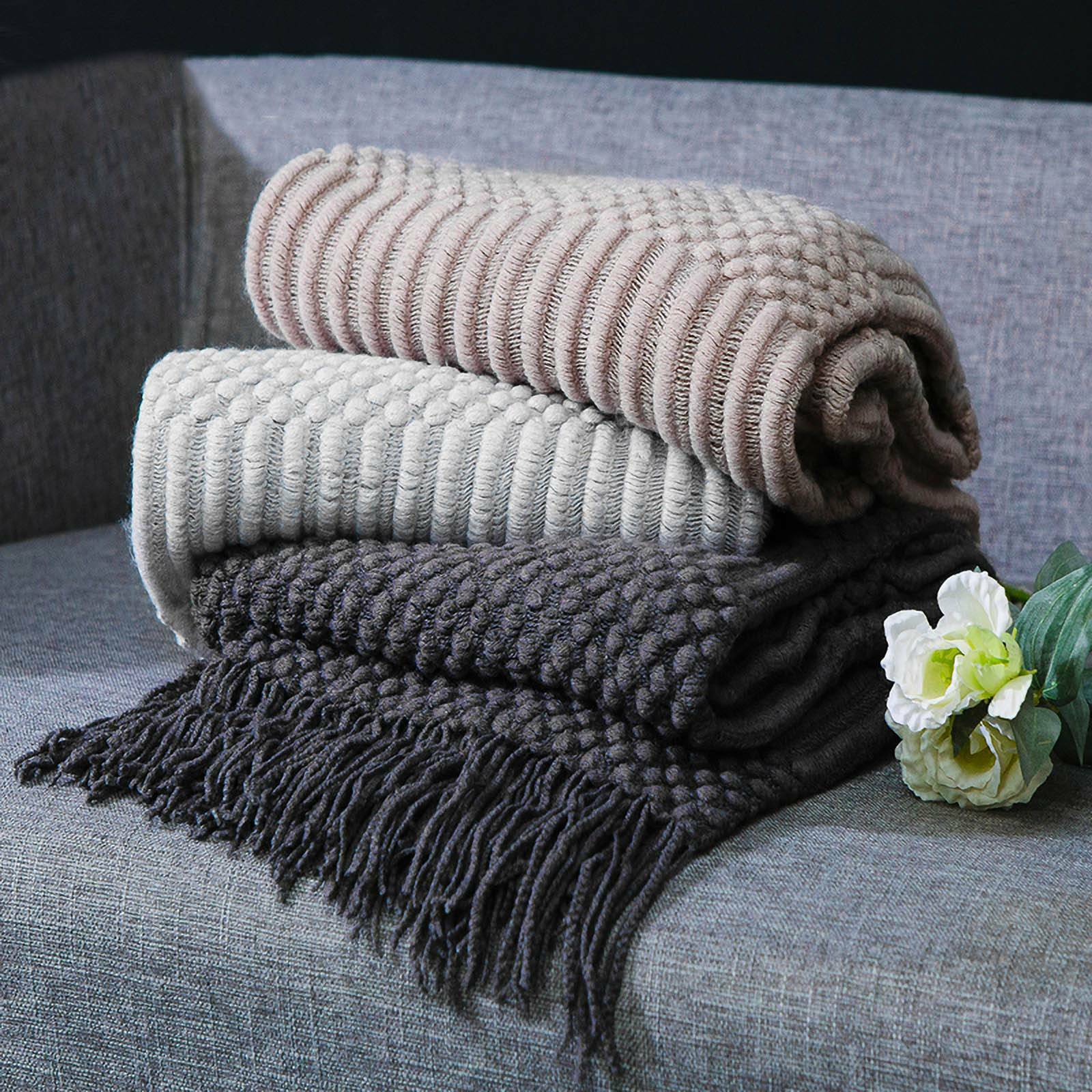 Chunky Knitted Thick Soft Blankets Hand Yarn Bulky Knit Throw Sofa Bed Blanket