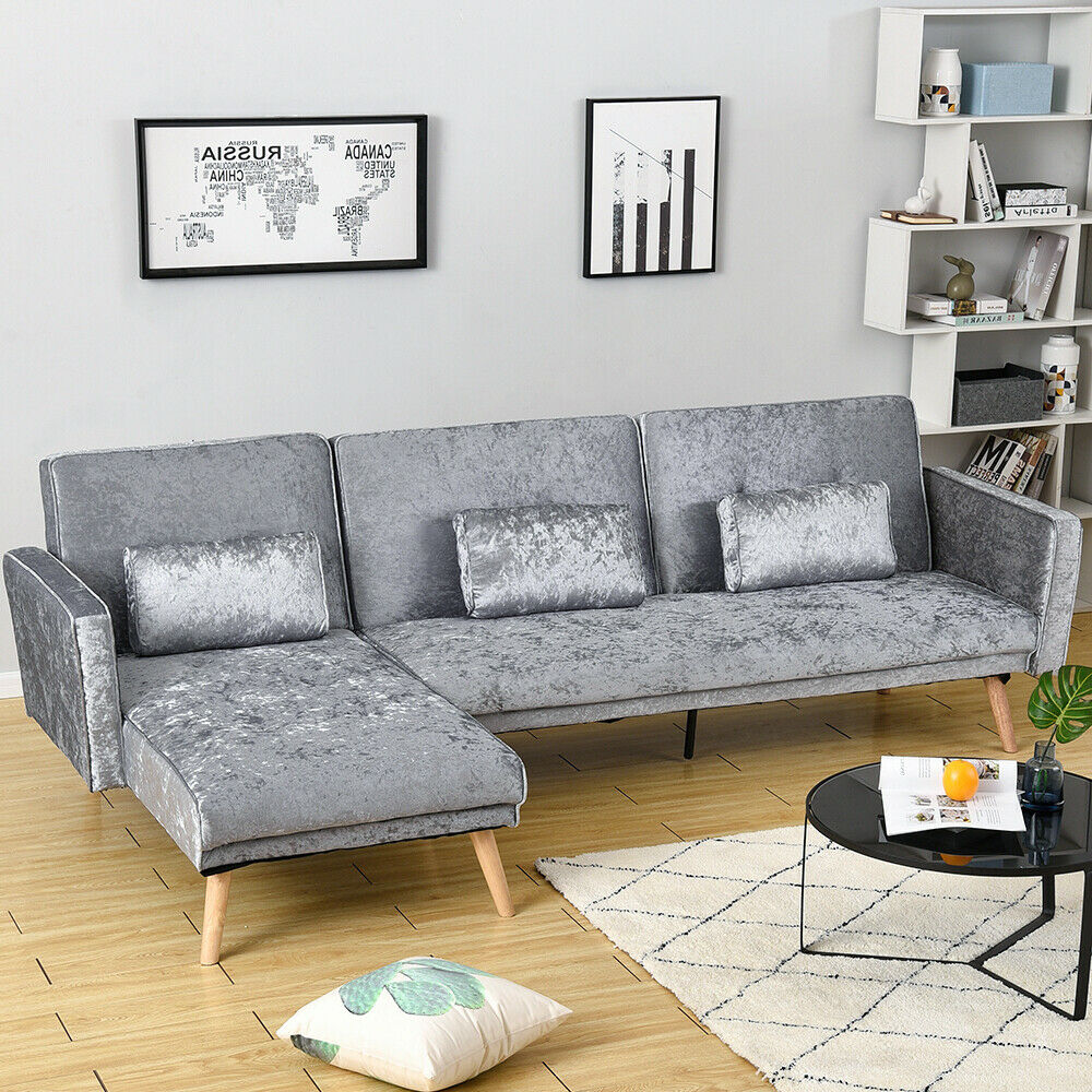 3/4 Seater L-Shape Fabric Corner Sofa Bed Lounger Recliner Chaise with Footstool