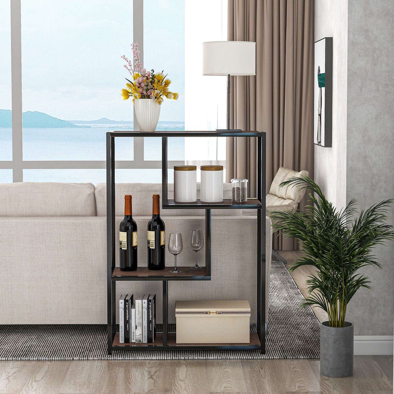 Industrial Bookcase 3-Tier Storage Rack Living Room Home Office Steel Frame