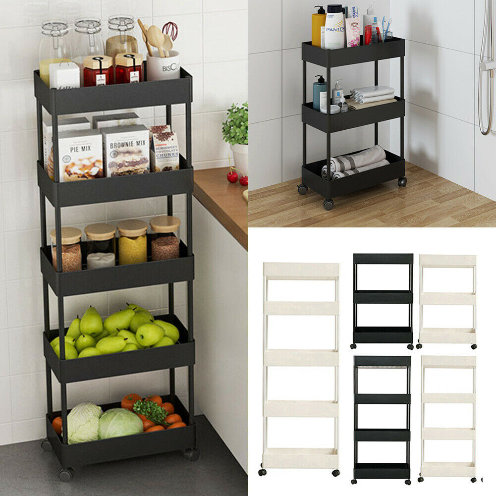 3/4/5 Tier Trolley Cart Kitchen Storage Rack Holder Shelf Organiser Fruit Basket