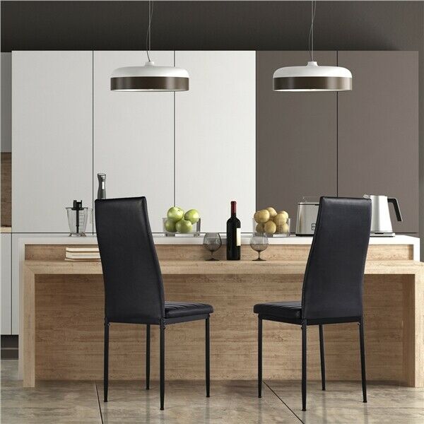 2Pcs Modern Dining Chairs Padded Seat Faux Leather with Metal Legs Kitchen Black