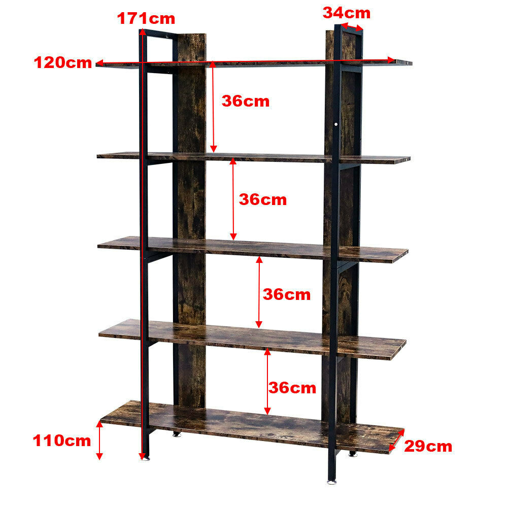 3-4-5 Tier Bookcase Shelving Unit Industrial Rustic Wood Metal Storage Shelf