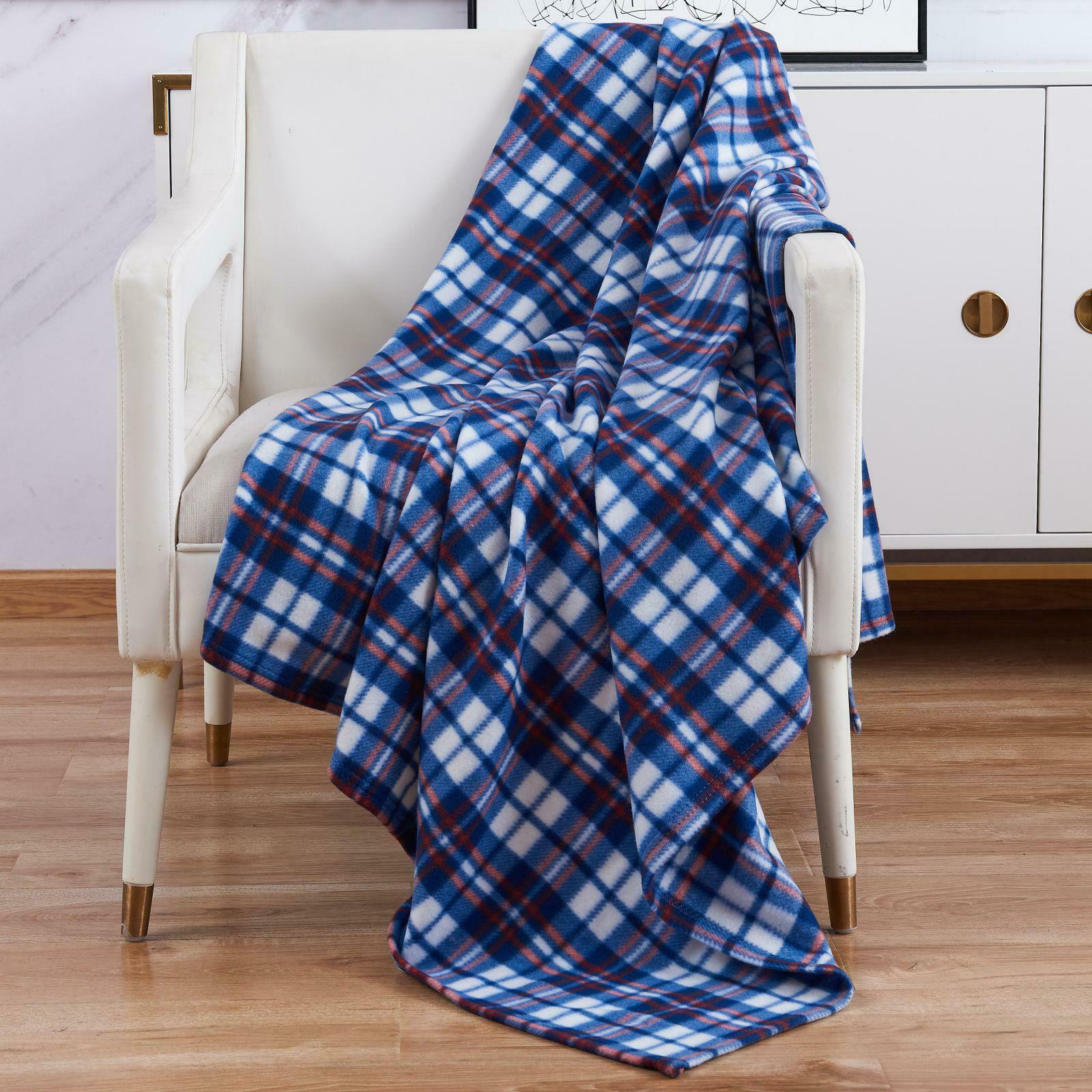 Fleece Throw Blanket 120x150cm Soft Warm Single Tartan Check Sofa Bed Travel Car