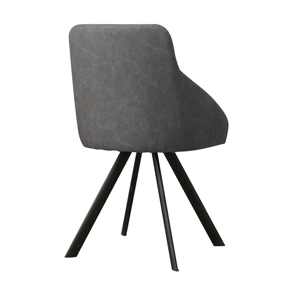 2× Retro Dining Chairs Grey PU Faux Leather Luxury Padded Seat Home Restaurant