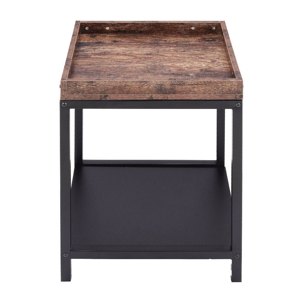 Industrial Square Table Shelf Breakfast Snacks Drinks Serving Tray Side Storage