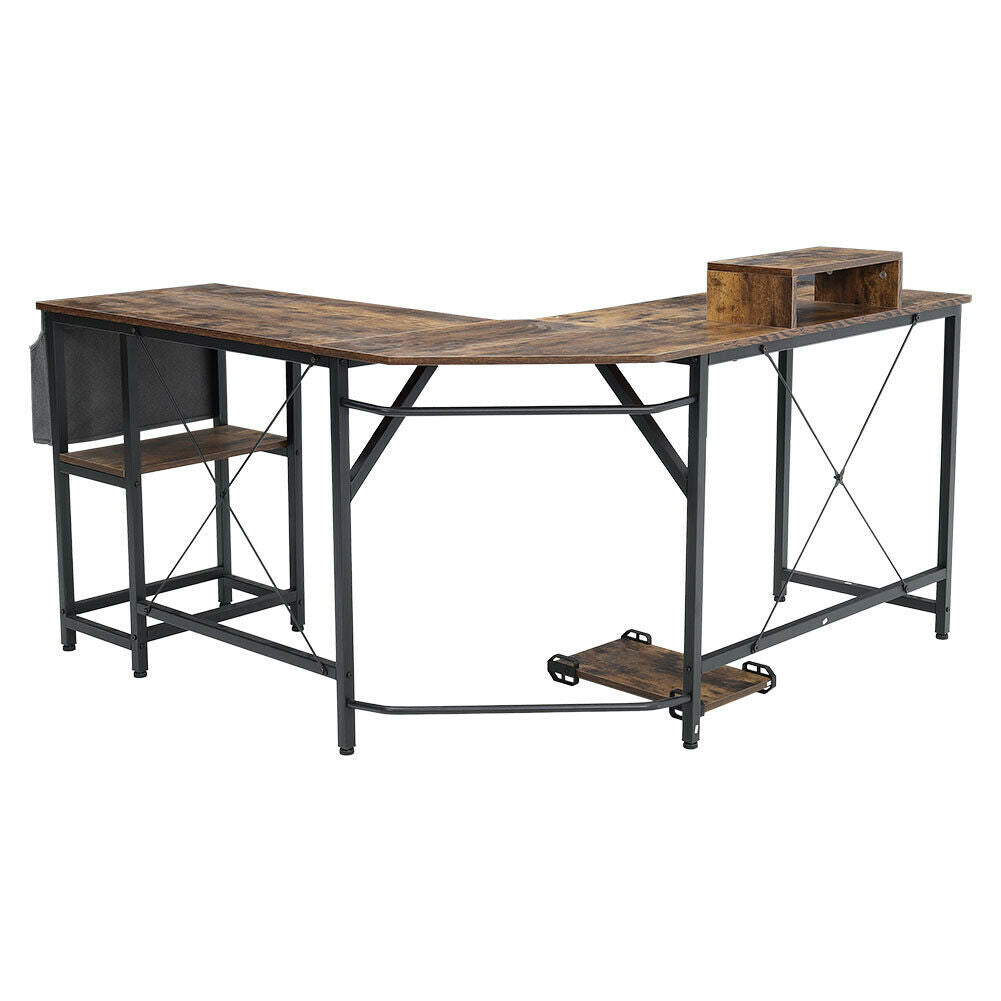 L Shaped Computer Corner Desk Table with Monitor Stand/Shelf/Si