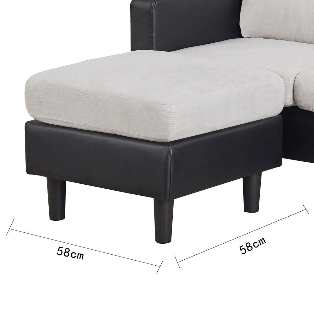 3 Seater L-Shaped Universal Corner Sofa Lounger Couch Chaise Settee w Foostool