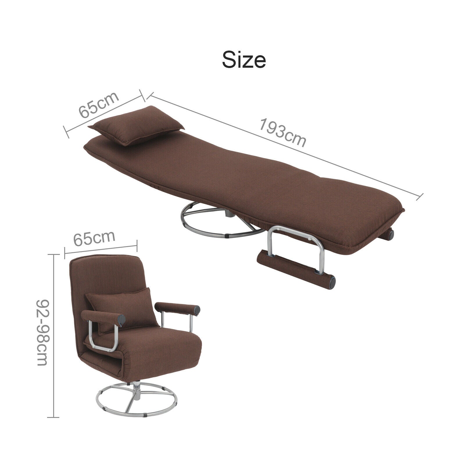 3-IN-1 Lazy Sofa Single Folding Couch Bed Chair Lounger Sofabed Armrest & Pillow