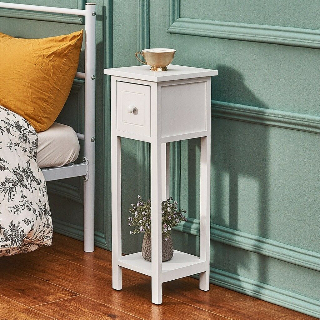 2x White Bedside Tables w/ Drawer Side Indoor Furniture Hallway Storage Bathroom