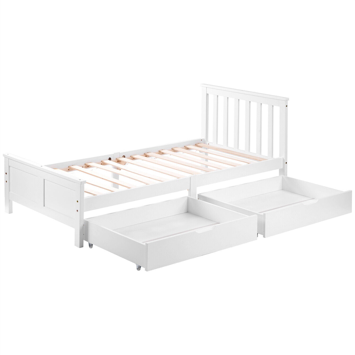 2 Drawers 4ft 3ft Double Single Wooden Solid White Pine Kids Storage Bed Frame