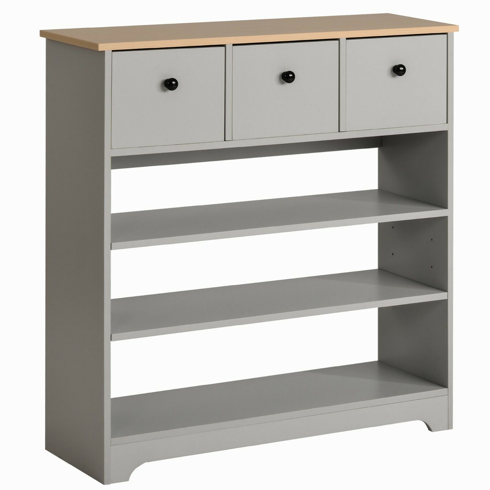 Wooden Side Cabinet 3 Tier Shoe Storage Cabinet Freestanding with Moveable Shelf